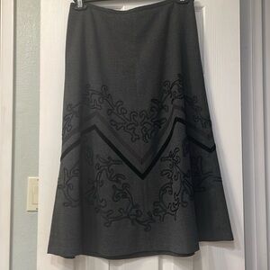 Anne Taylor Loft Black Embroidered Lined Wool Blend Side Zip A Line Skirt